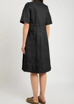 Pleated cotton-blend midi shirt dress