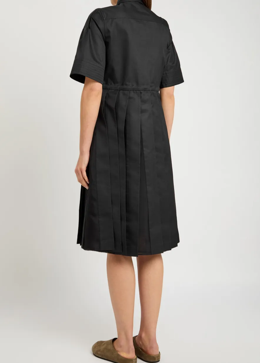 Pleated cotton-blend midi shirt dress