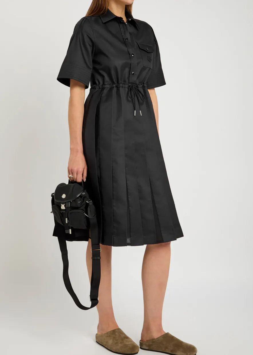 Pleated cotton-blend midi shirt dress