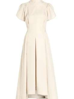 Pleated cotton-blend poplin midi dress