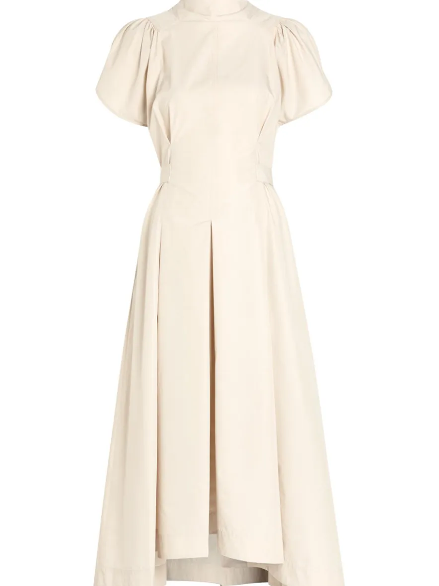 Pleated cotton-blend poplin midi dress