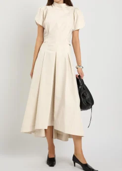 Pleated cotton-blend poplin midi dress
