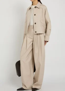Pleated cotton-poplin trousers