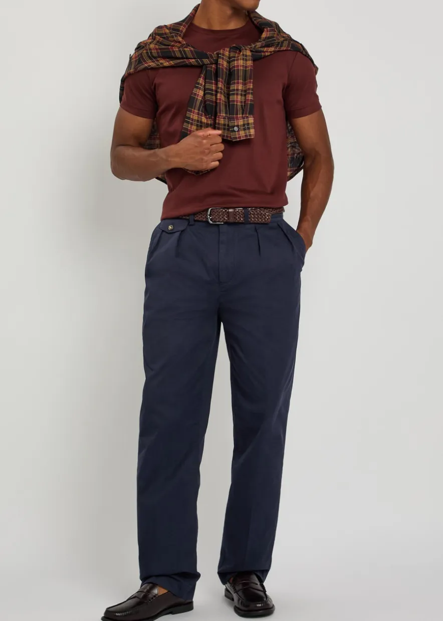 Pleated cotton-twill chinos