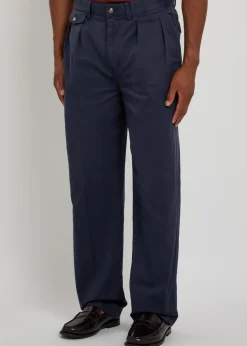 Pleated cotton-twill chinos