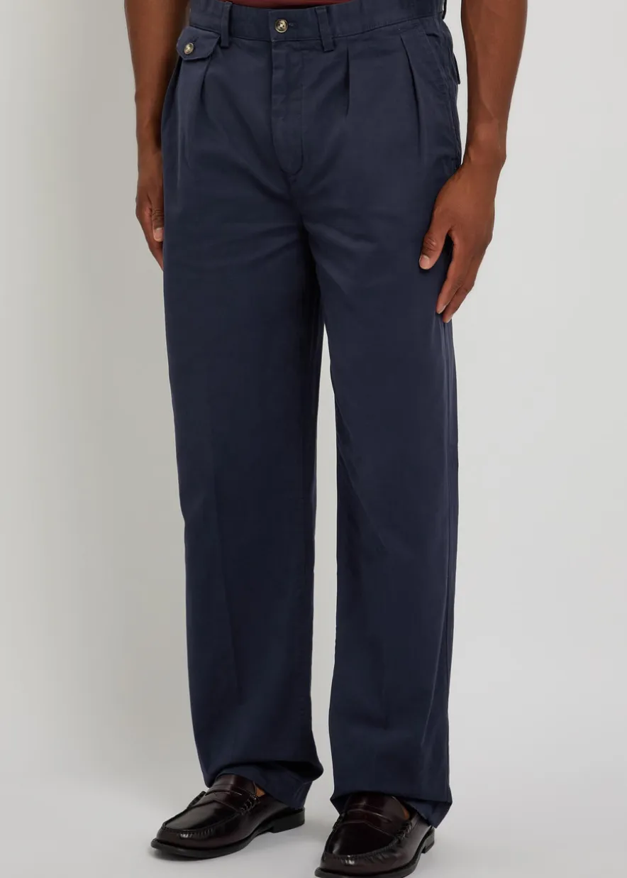 Pleated cotton-twill chinos