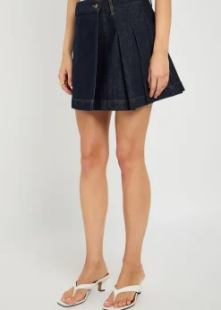 Pleated denim mini skirt