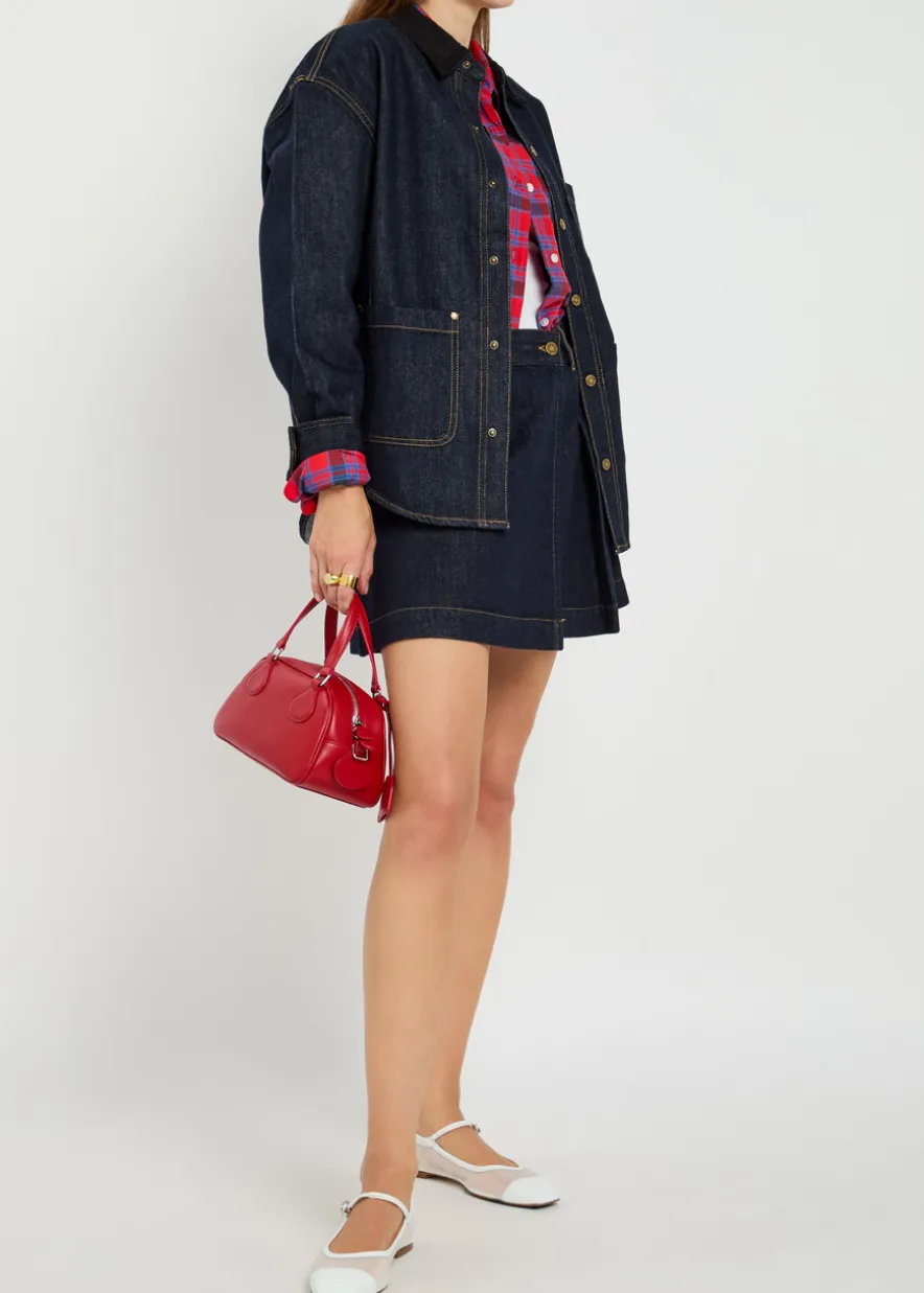 Pleated denim mini skirt