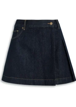 Pleated denim mini skirt
