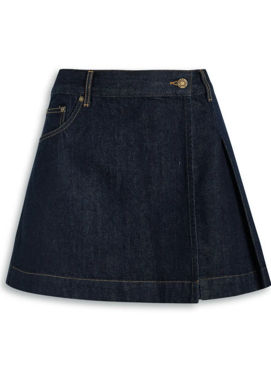 Pleated denim mini skirt