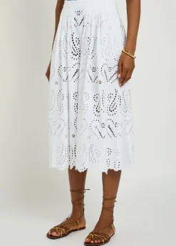 Pleated embroidered cotton-blend midi skirt