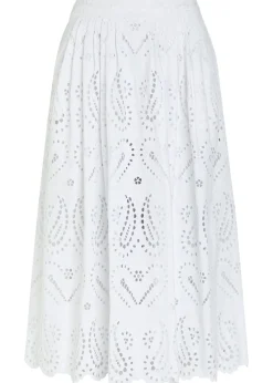 Pleated embroidered cotton-blend midi skirt