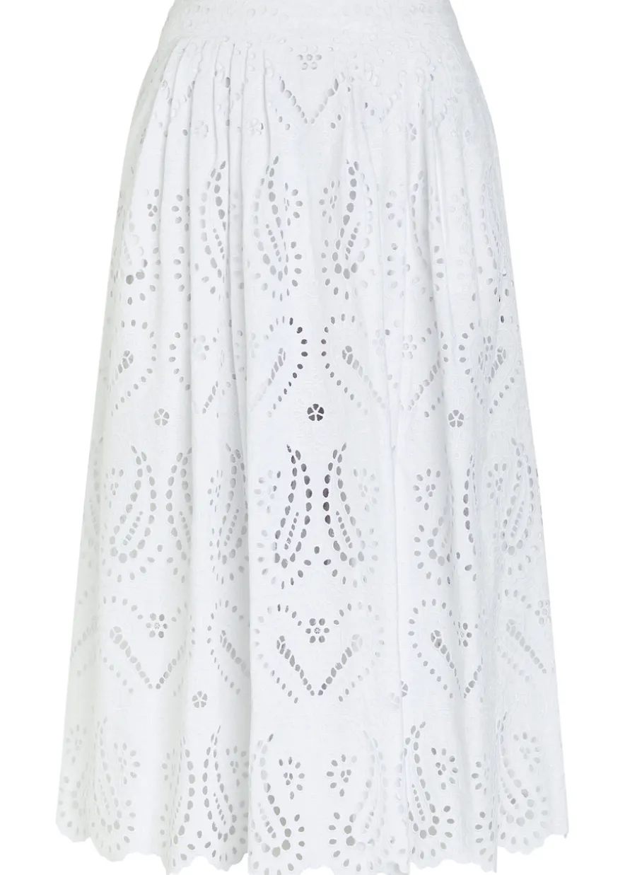 Pleated embroidered cotton-blend midi skirt