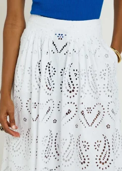 Pleated embroidered cotton-blend midi skirt