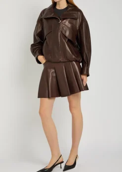 Pleated leather mini skirt