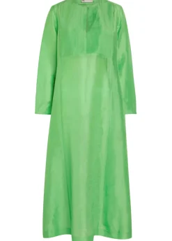 Pleated linen and silk-blend midi kaftan dress