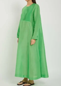 Pleated linen and silk-blend midi kaftan dress