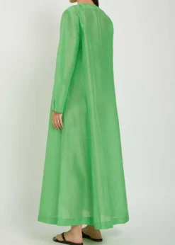 Pleated linen and silk-blend midi kaftan dress