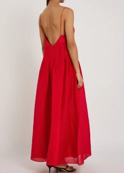 Pleated linen and silk-blend maxi dress