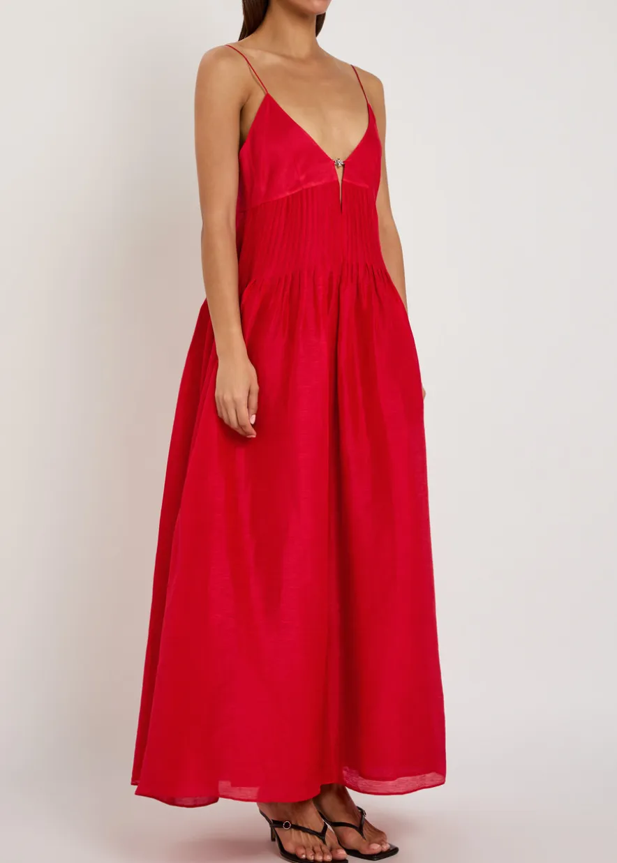 Pleated linen and silk-blend maxi dress