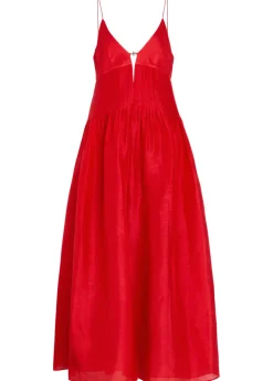 Pleated linen and silk-blend maxi dress