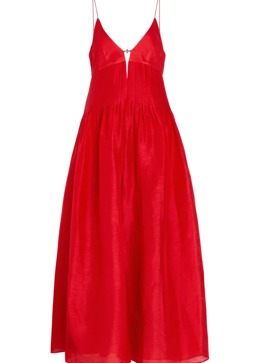 Pleated linen and silk-blend maxi dress