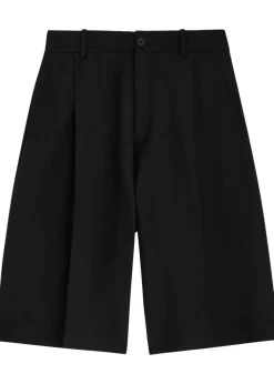 Pleated linen and wool-blend shorts