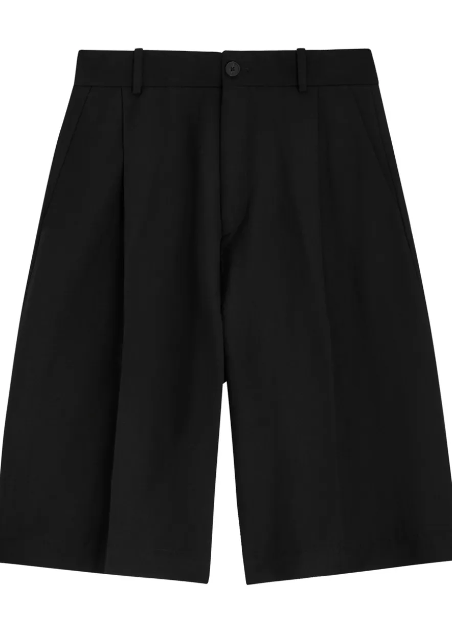 Pleated linen and wool-blend shorts