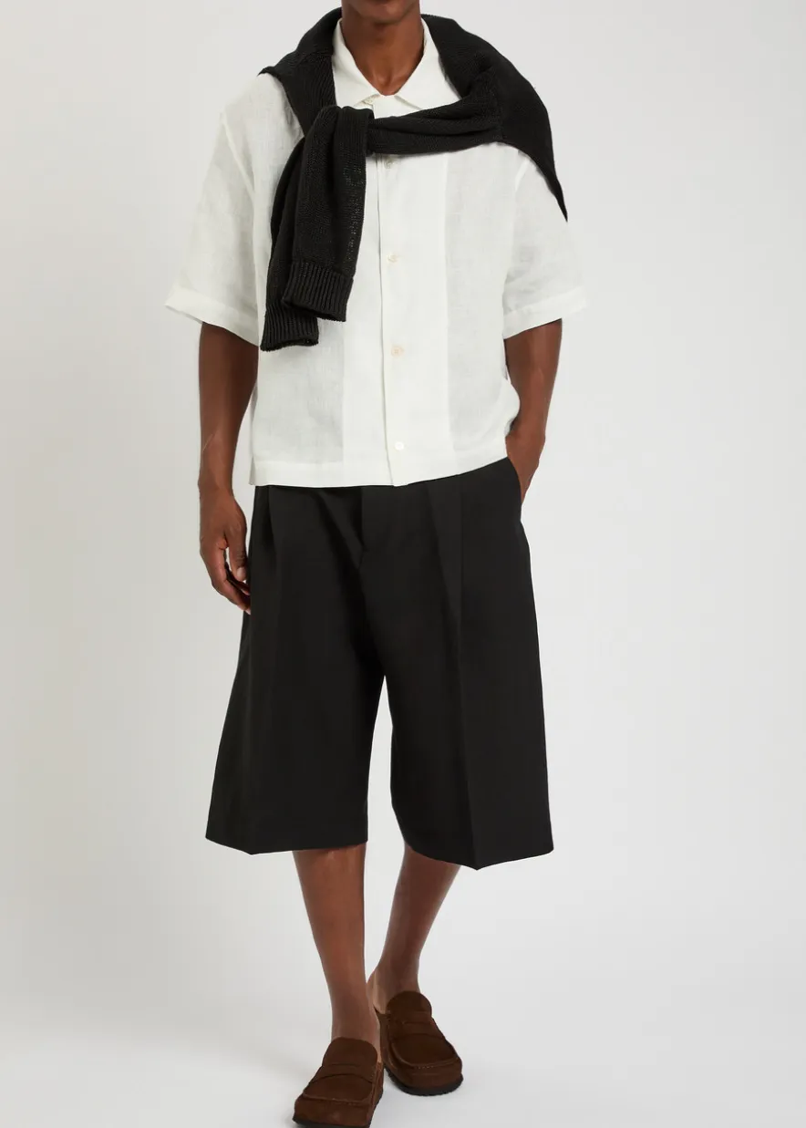 Pleated linen and wool-blend shorts