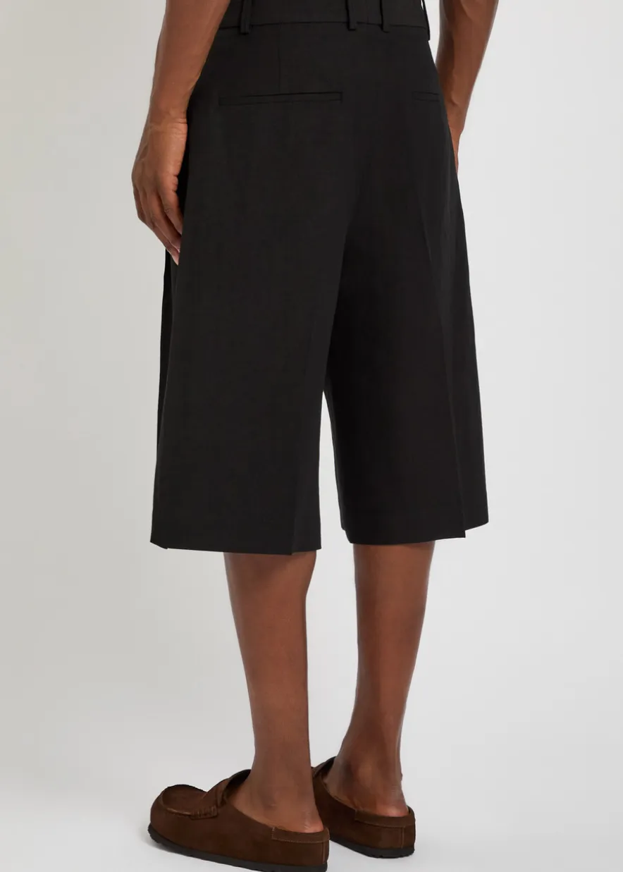 Pleated linen and wool-blend shorts