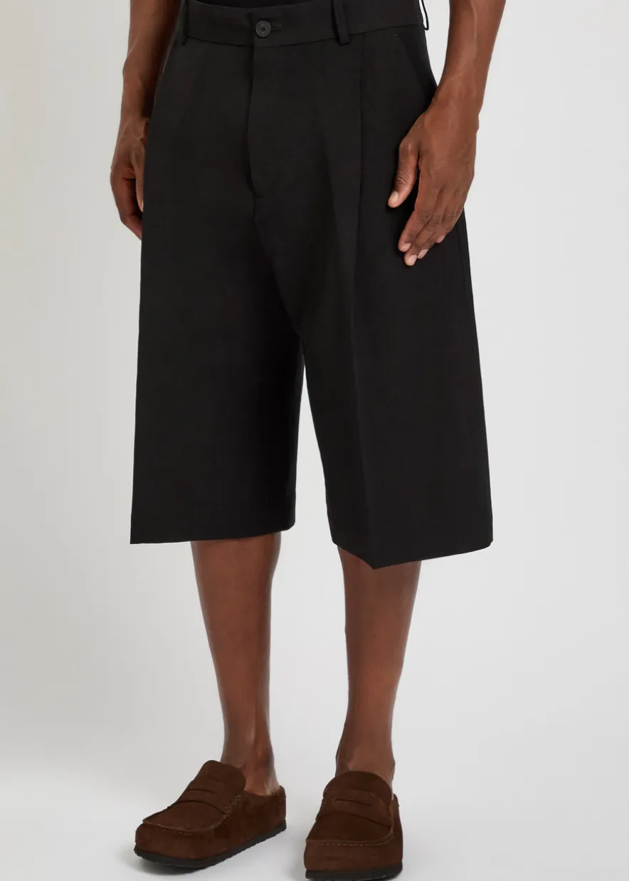 Pleated linen and wool-blend shorts