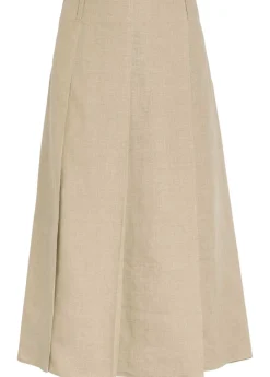 Pleated linen midi skirt