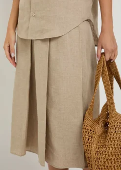 Pleated linen midi skirt