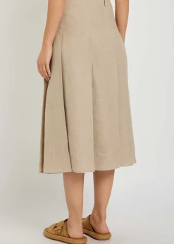 Pleated linen midi skirt