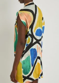 Pleated printed woven mini dress