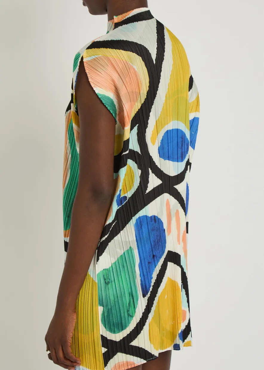 Pleated printed woven mini dress