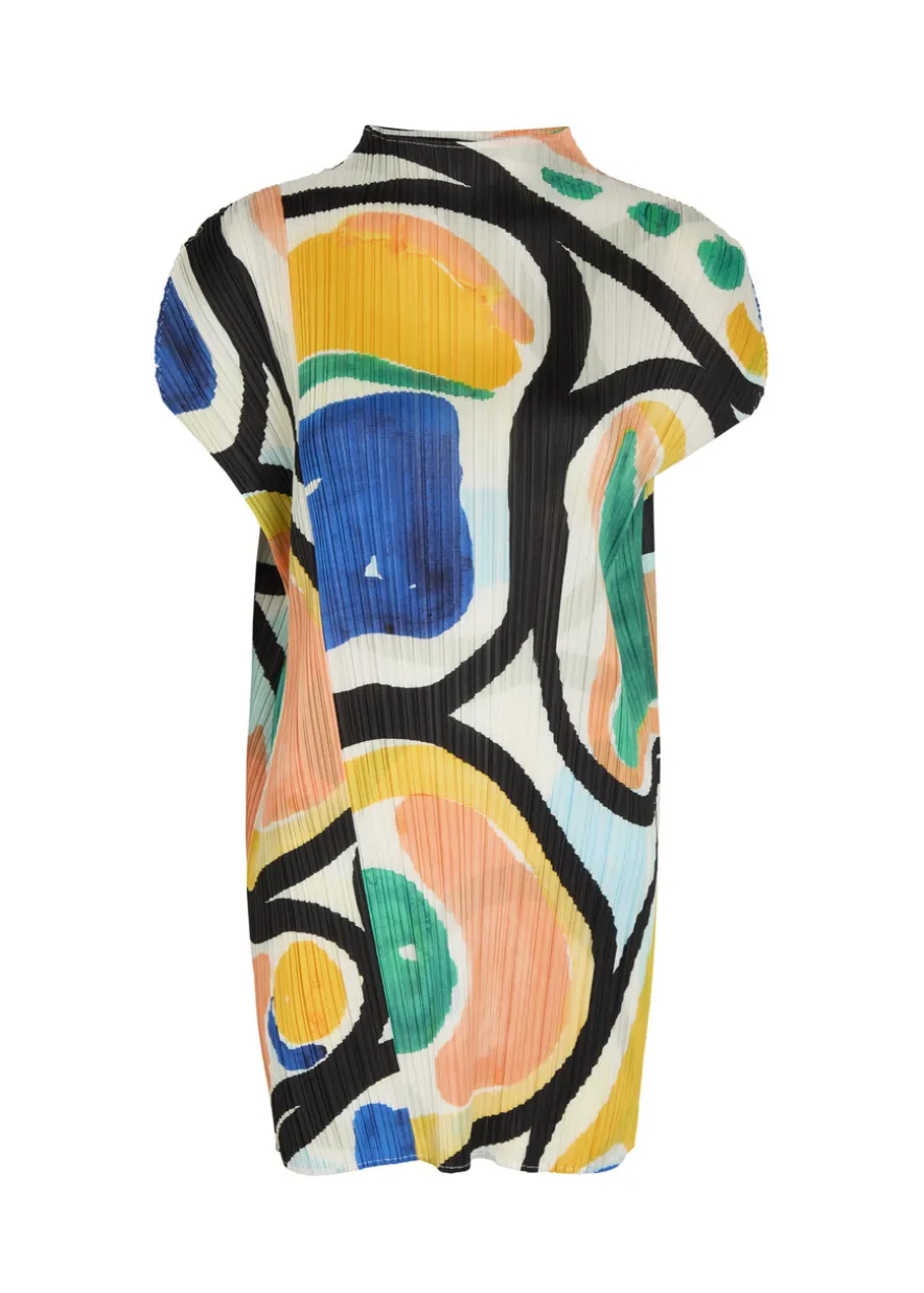Pleated printed woven mini dress