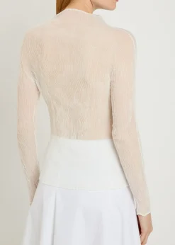 Pleated semi-sheer chiffon top