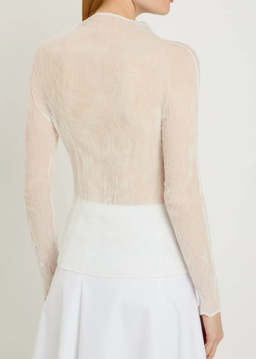 Pleated semi-sheer chiffon top