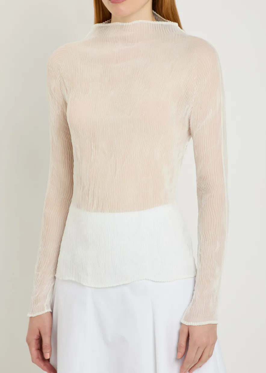 Pleated semi-sheer chiffon top