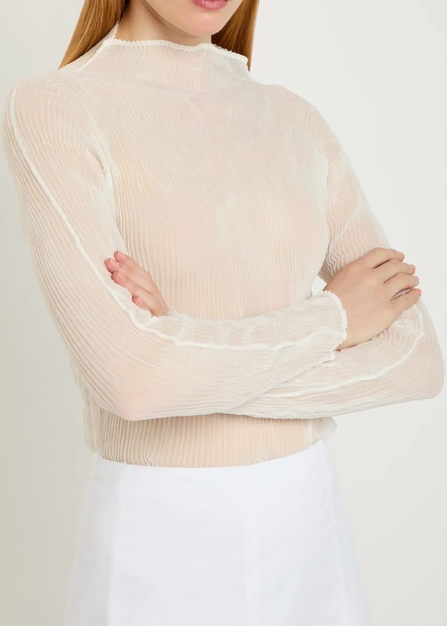 Pleated semi-sheer chiffon top
