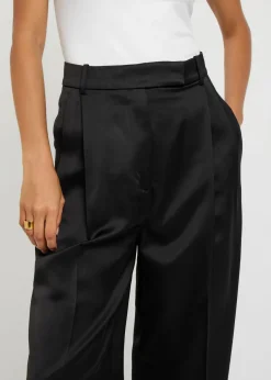 Pleated straight-leg satin trousers