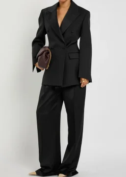 Pleated straight-leg satin trousers