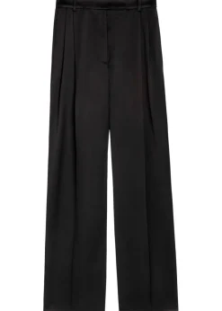 Pleated straight-leg satin trousers