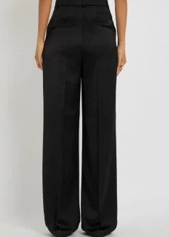 Pleated straight-leg satin trousers
