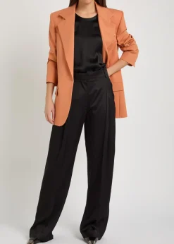 Pleated straight-leg satin trousers