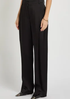 Pleated straight-leg satin trousers