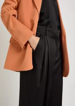 Pleated straight-leg satin trousers