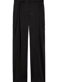 Pleated straight-leg satin trousers