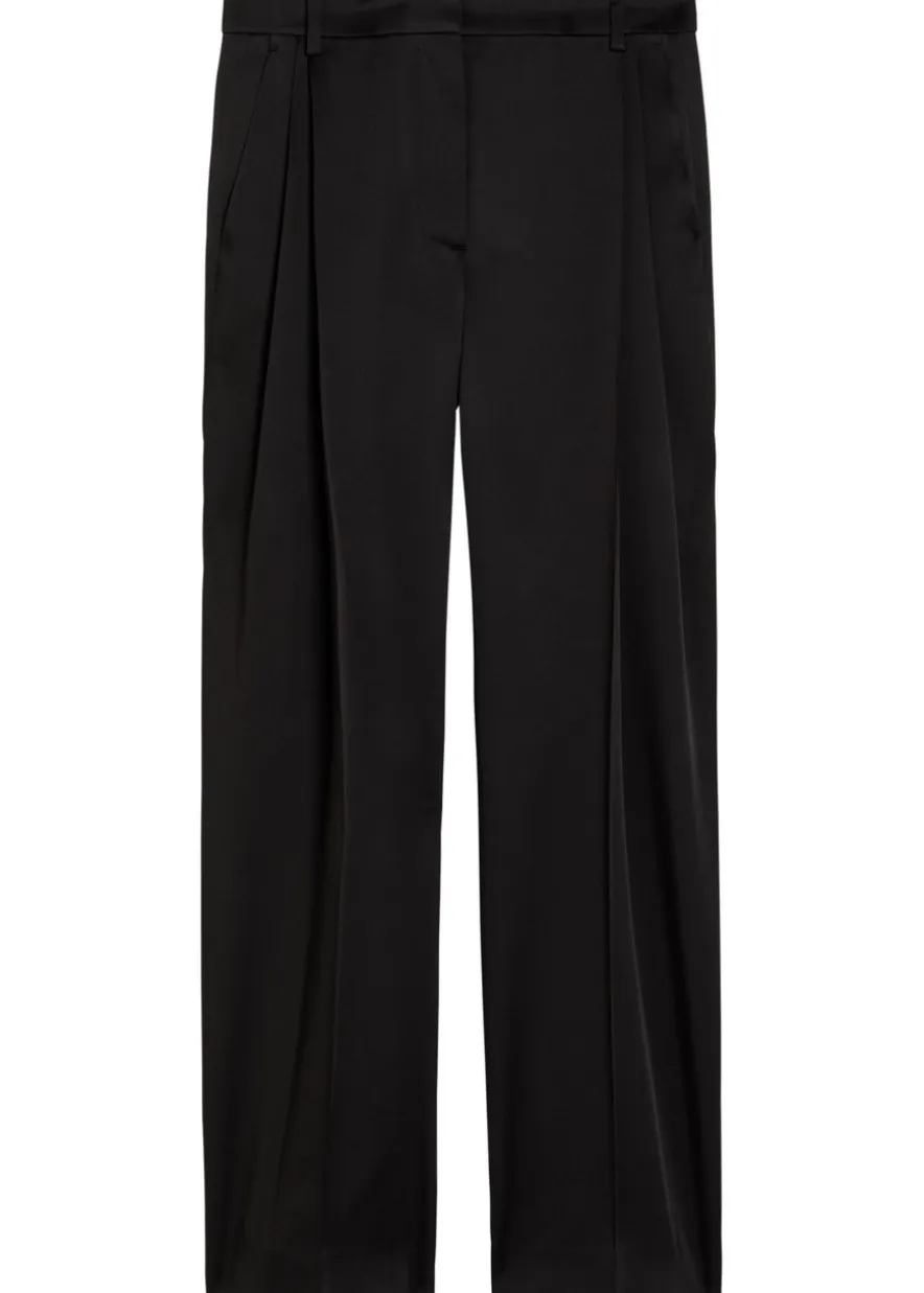 Pleated straight-leg satin trousers